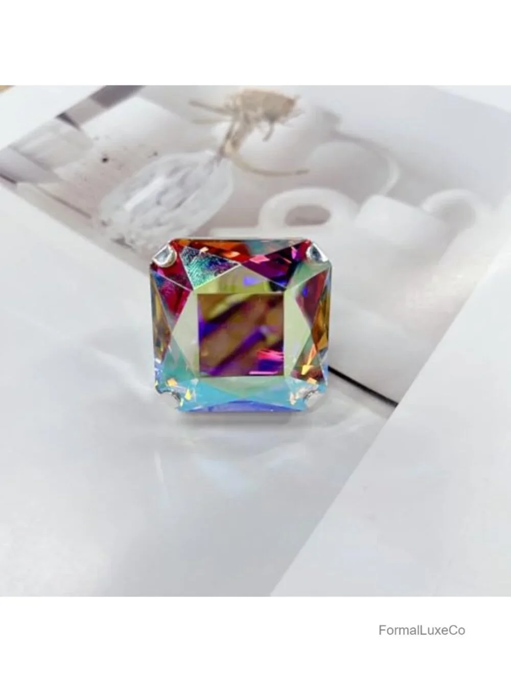 Large Square Rhinestone Statement Ring Women Chunky Geometric Crystal Open